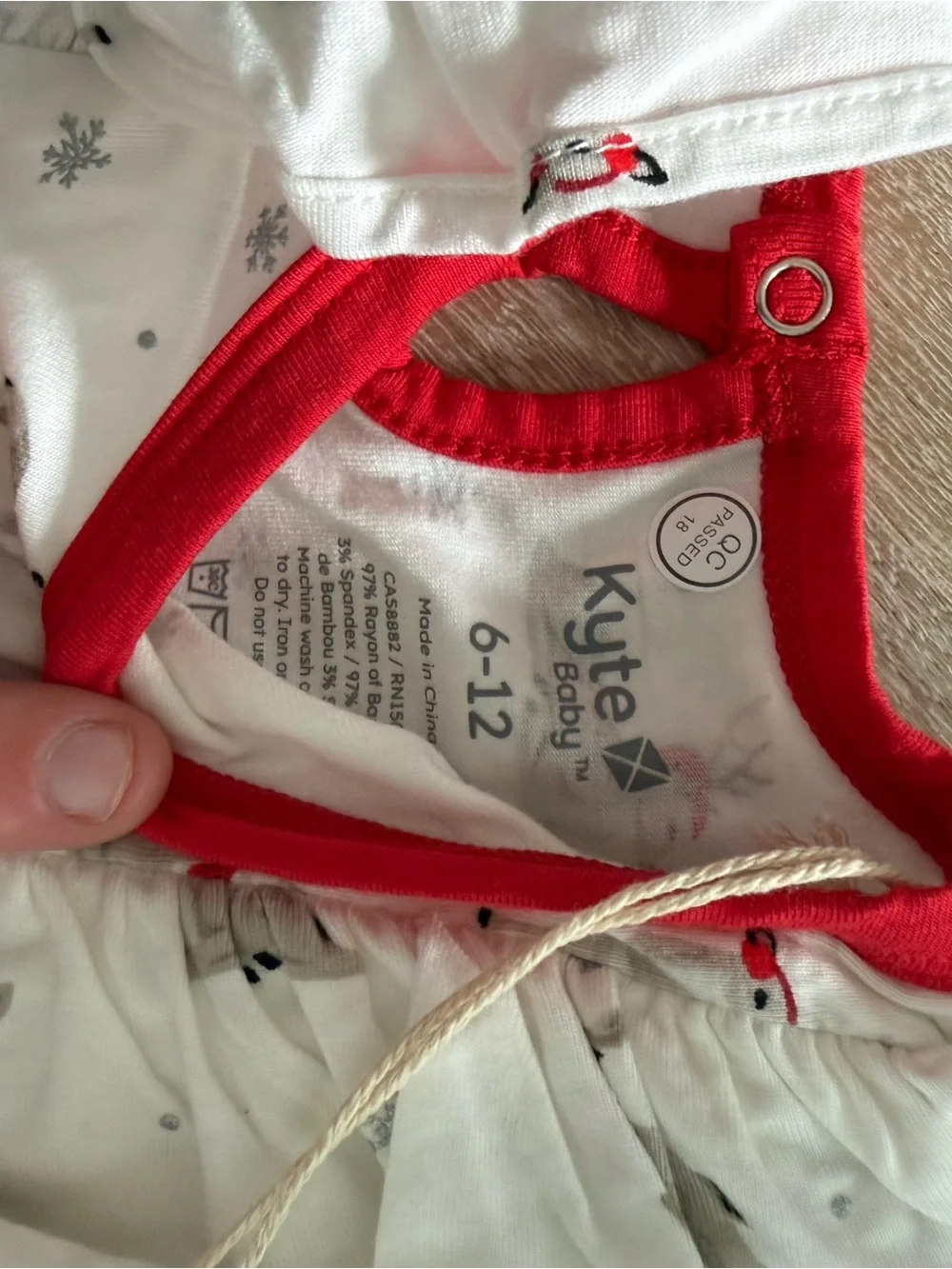 Kyte BABY White Reindeer Print Pajama Romper with Red Trim